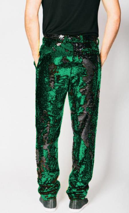 Mens Sequin Pants - Emerald Green Party Trousers
