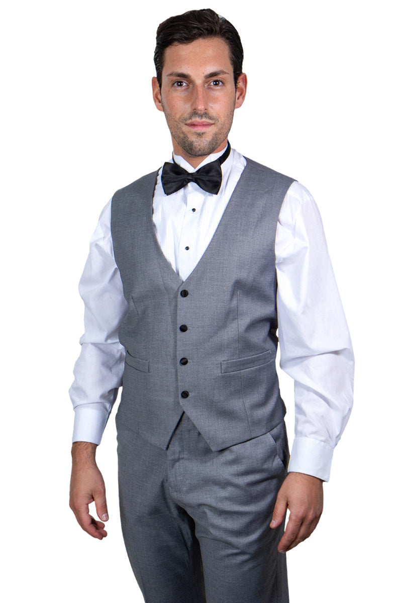 Grey Slim Fit Tuxedo with Large Black Shawl Lapel – 3 Piece Wedding & Prom Set