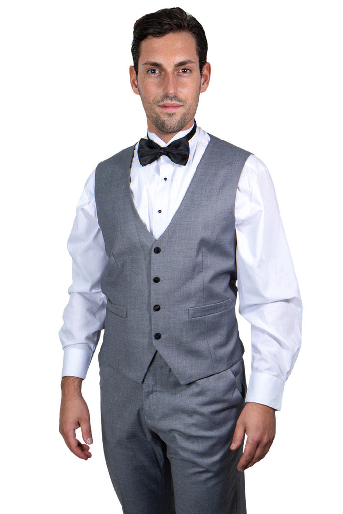 Grey Slim Fit Tuxedo with Large Black Shawl Lapel – 3 Piece Wedding & Prom Set