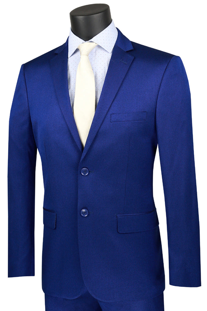 Ultra Slim Blue Sharkskin Suit by Vinci