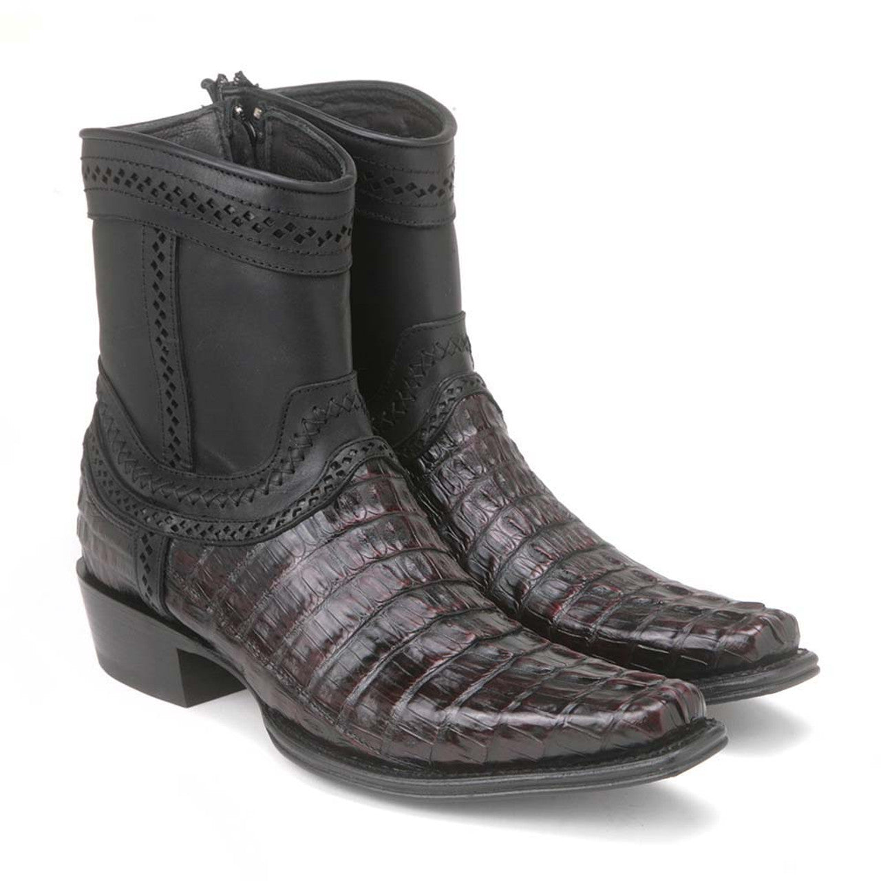 Square Toe Brown Caiman Tail Low Shaft Boots