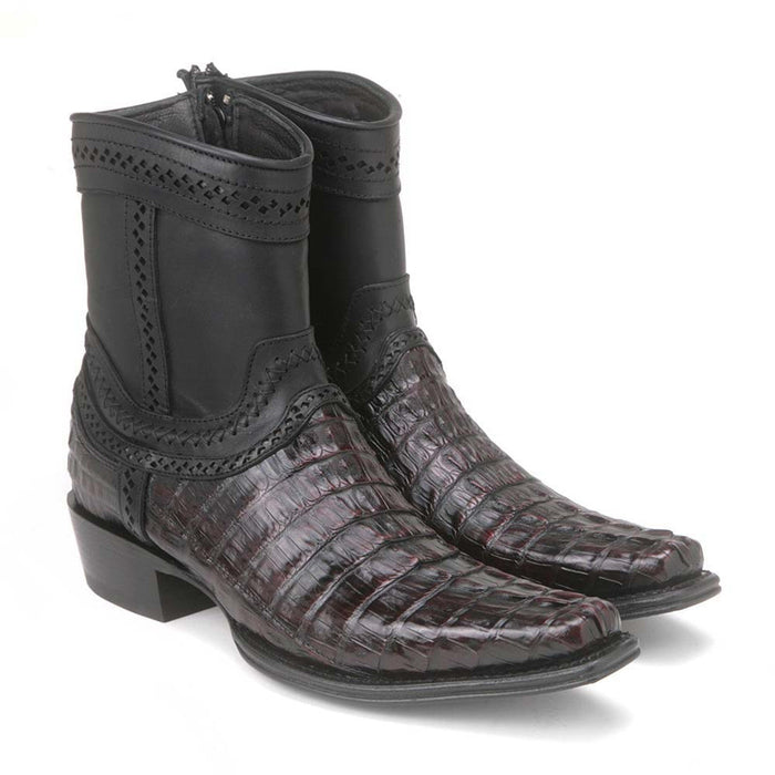 Square Toe Brown Caiman Tail Low Shaft Boots