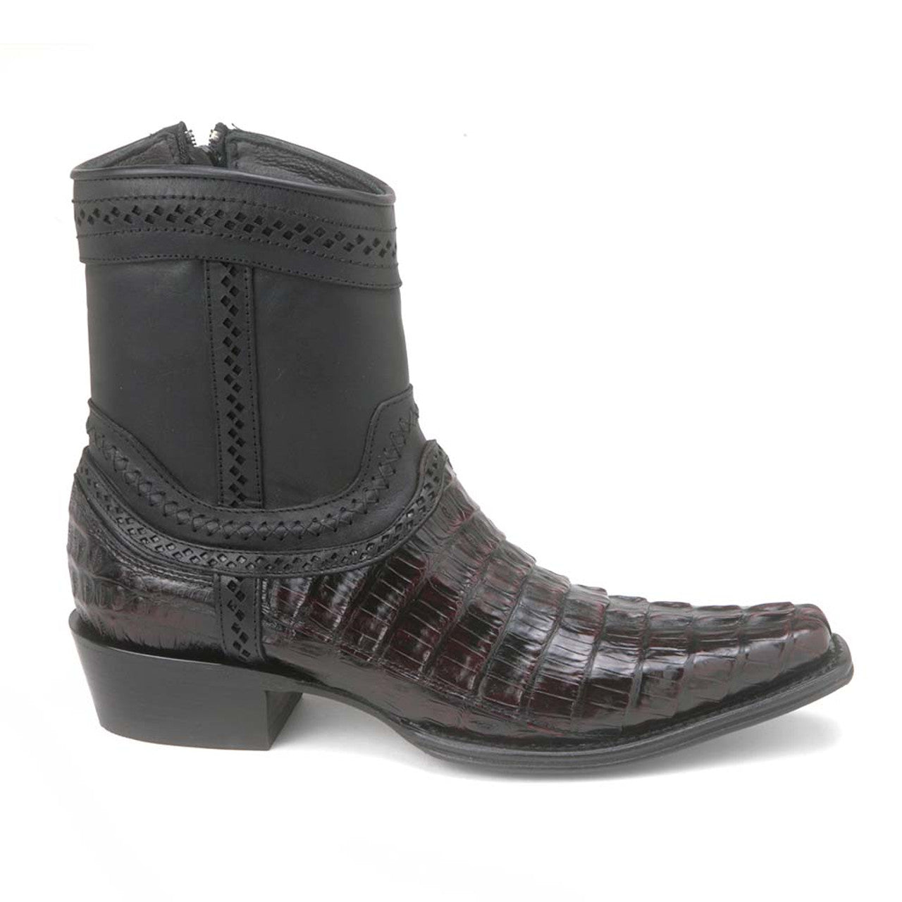 Black Cherry Caiman Low Shaft Square Toe Boots