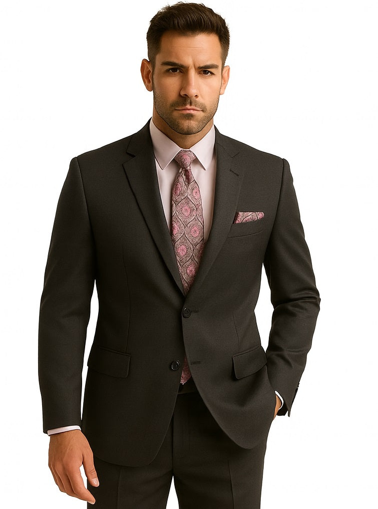 Men's Solid Charcoal Grey Single breast Executive Suit