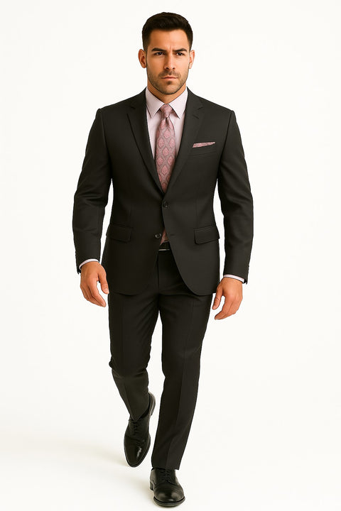 Men's Solid Charcoal Grey Single breast Executive Suit