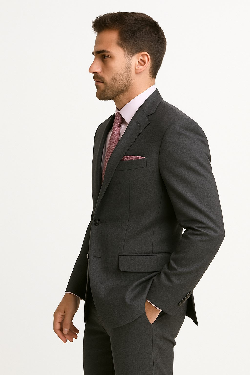Men's Solid Charcoal Grey Single breast Executive Suit