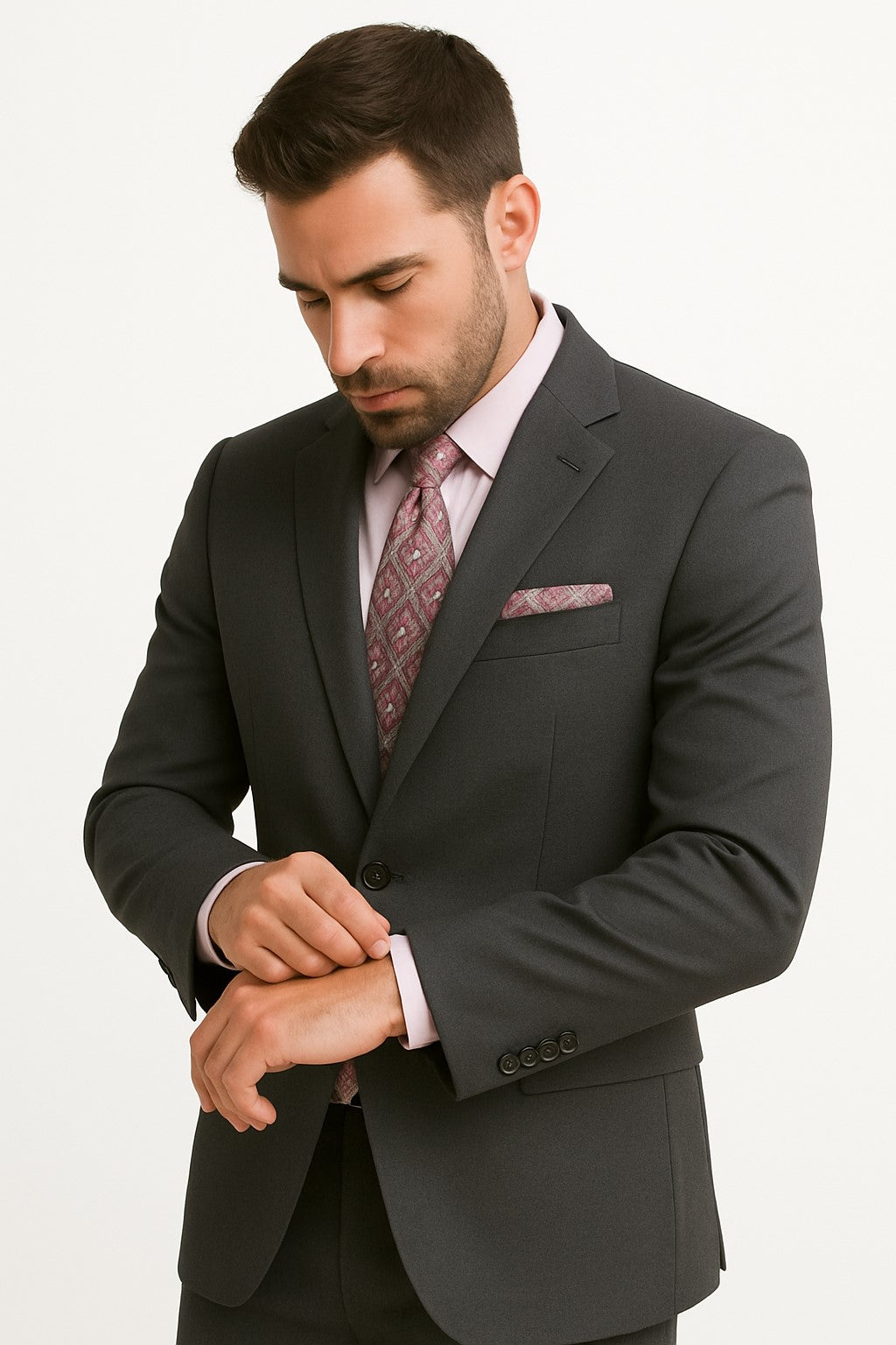 Men's Solid Charcoal Grey Single breast Executive Suit