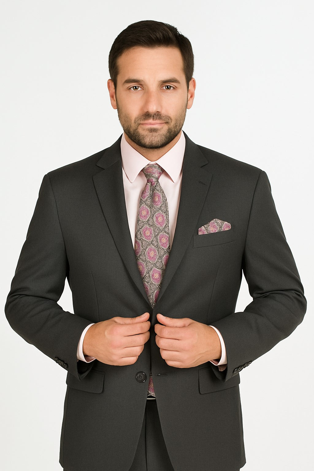 Men's Solid Charcoal Grey Single breast Executive Suit