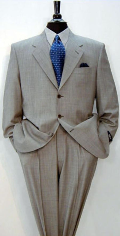 Expensive full canvas quality 3 buttons Super 150's Wool & Marino Wool Solid Light Gray premier quality italian fabric Suit - mensusa
