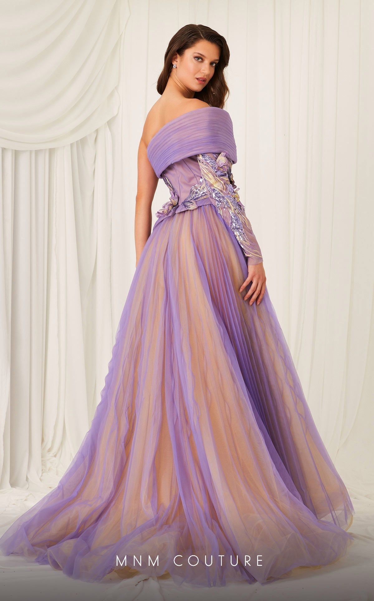 Fouad Sarkis F02807 One-Shoulder Embellished Ball Gown