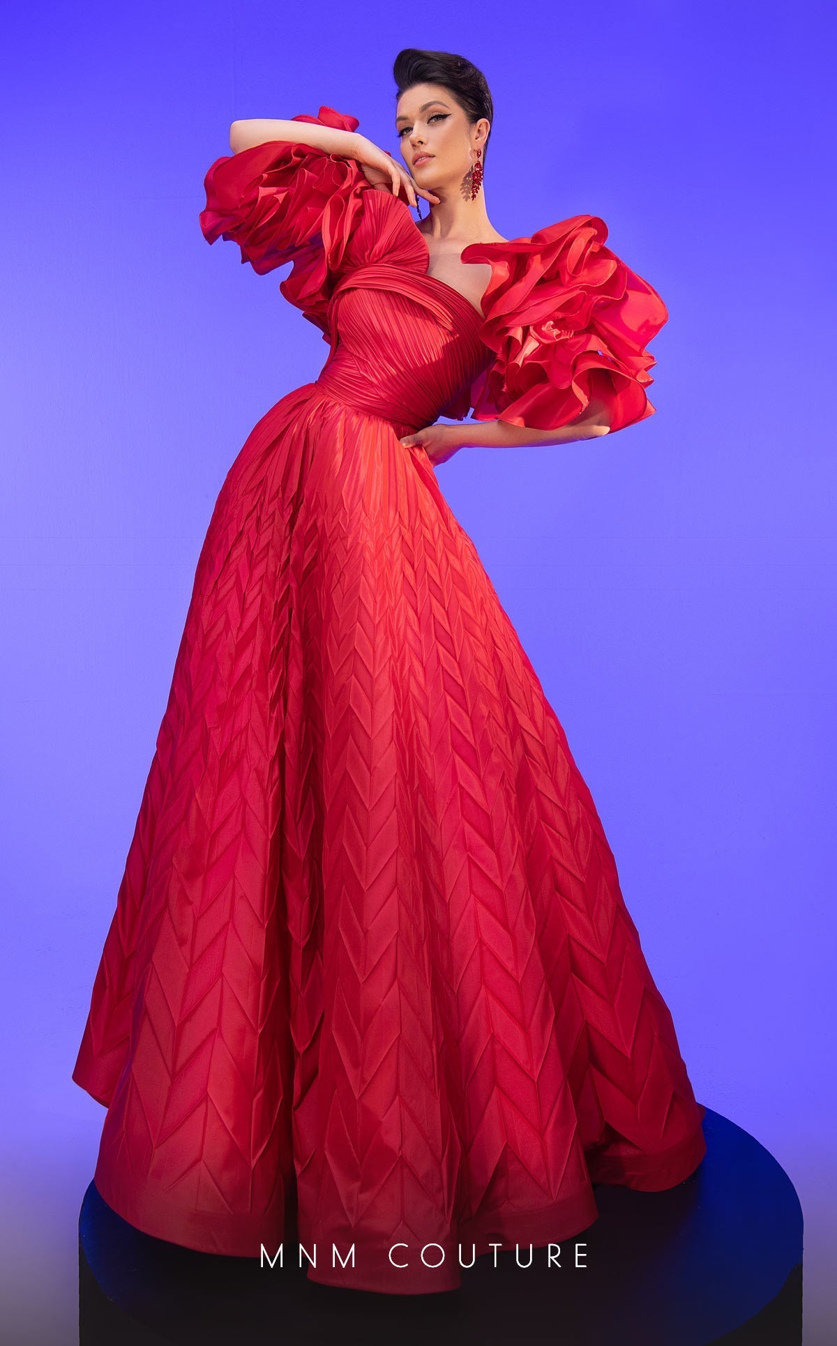 Fouad Sarkis F02815 Puff-Sleeve Ball Gown
