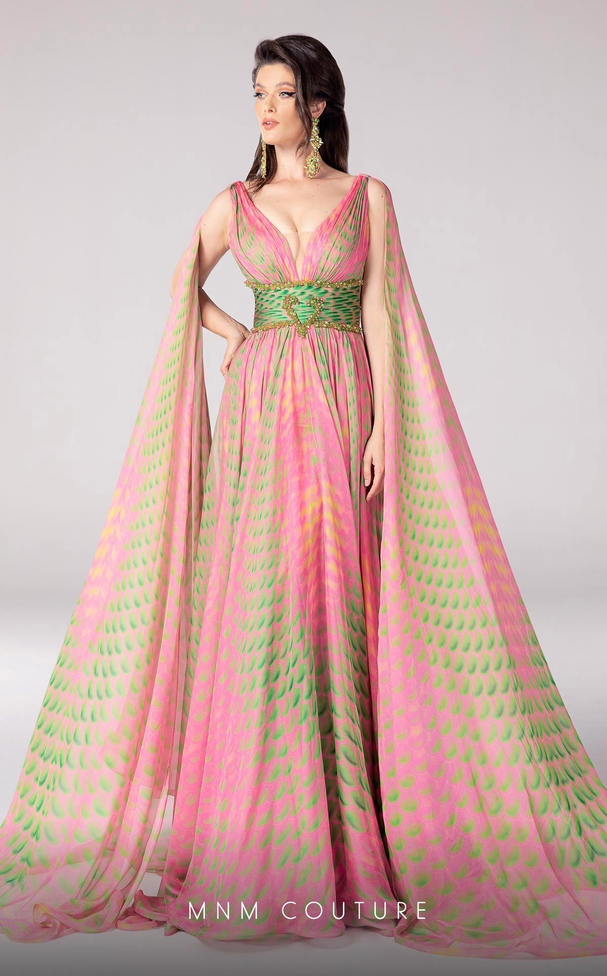Fouad Sarkis F02828 Plunging Neck Cape Gown