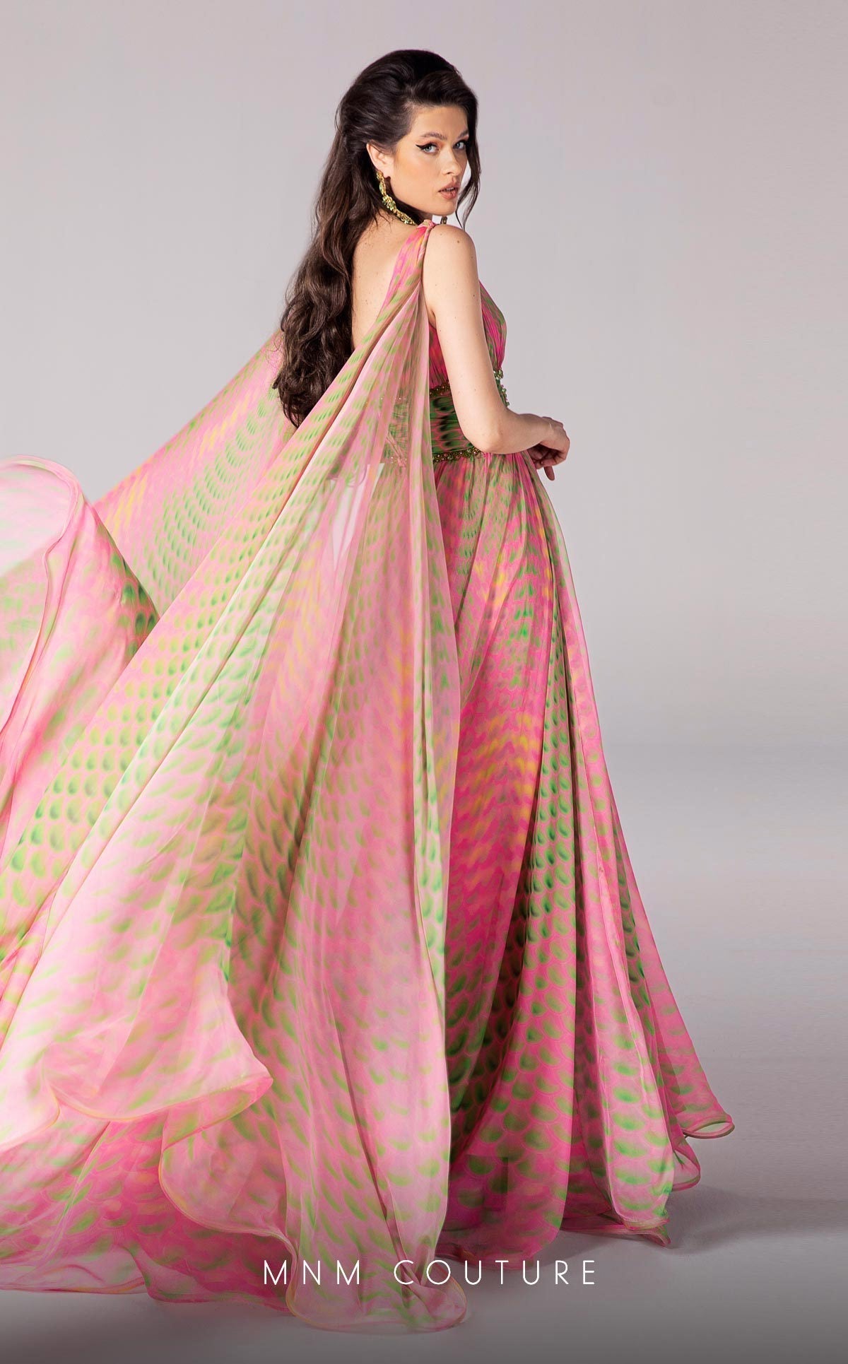 Fouad Sarkis F02828 Plunging Neck Cape Gown