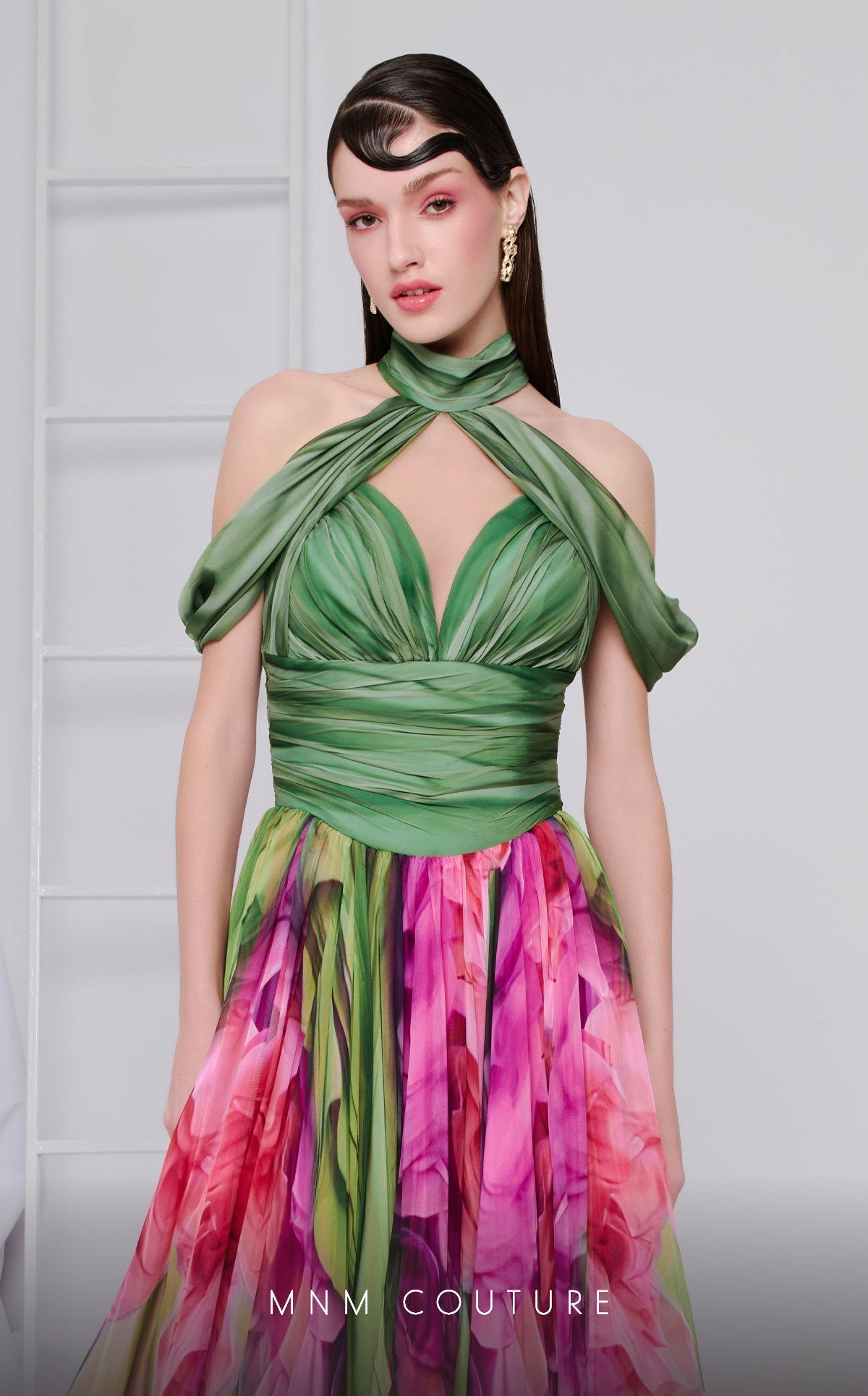 Fouad Sarkis Floral Halter Ball Gown