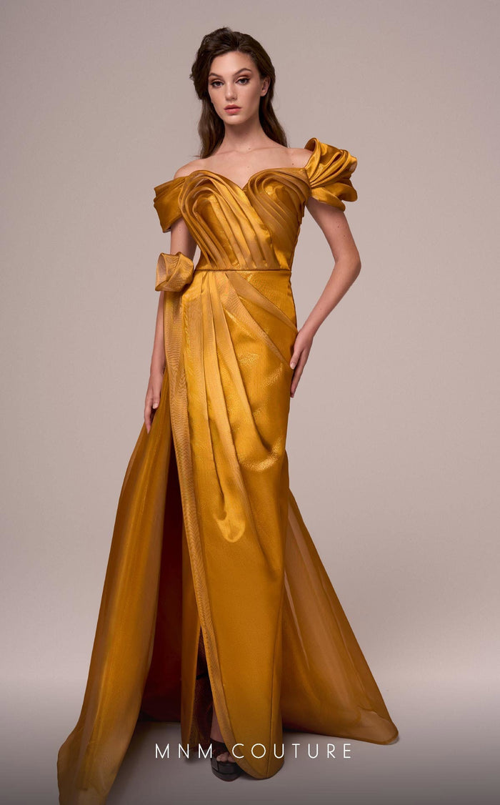 Fouad Sarkis F02884 Draped Off-Shoulder Gown