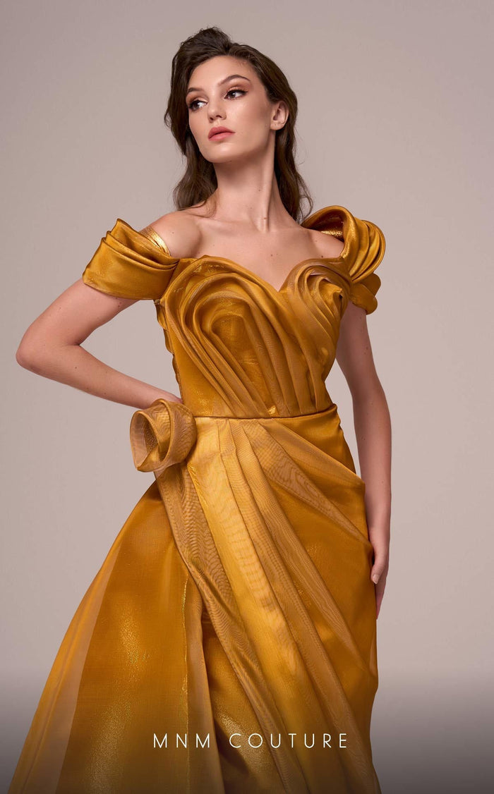 Fouad Sarkis F02884 Draped Off-Shoulder Gown