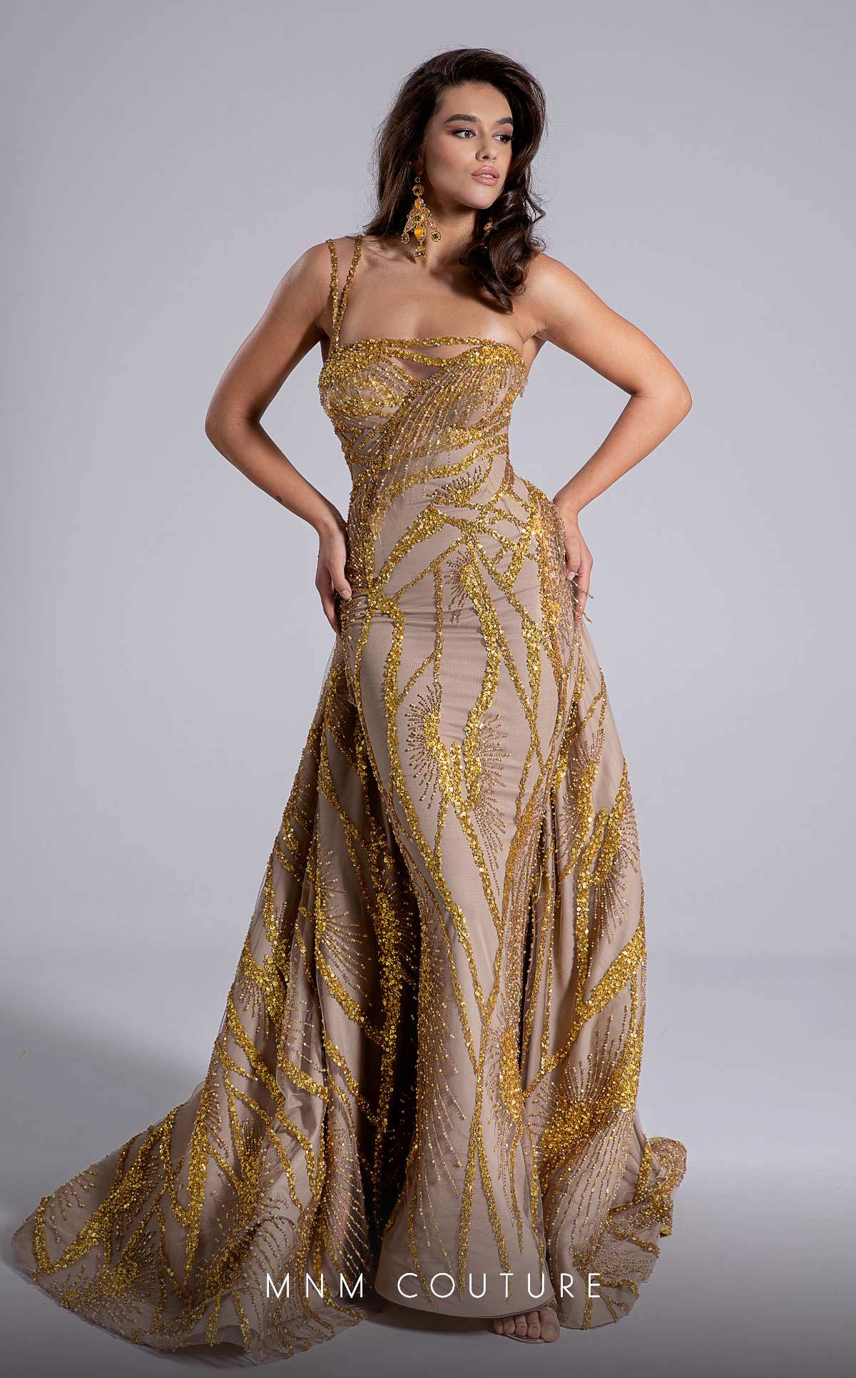 Fouad Sarkis F02914 One-Shoulder Evening Gown in Gold