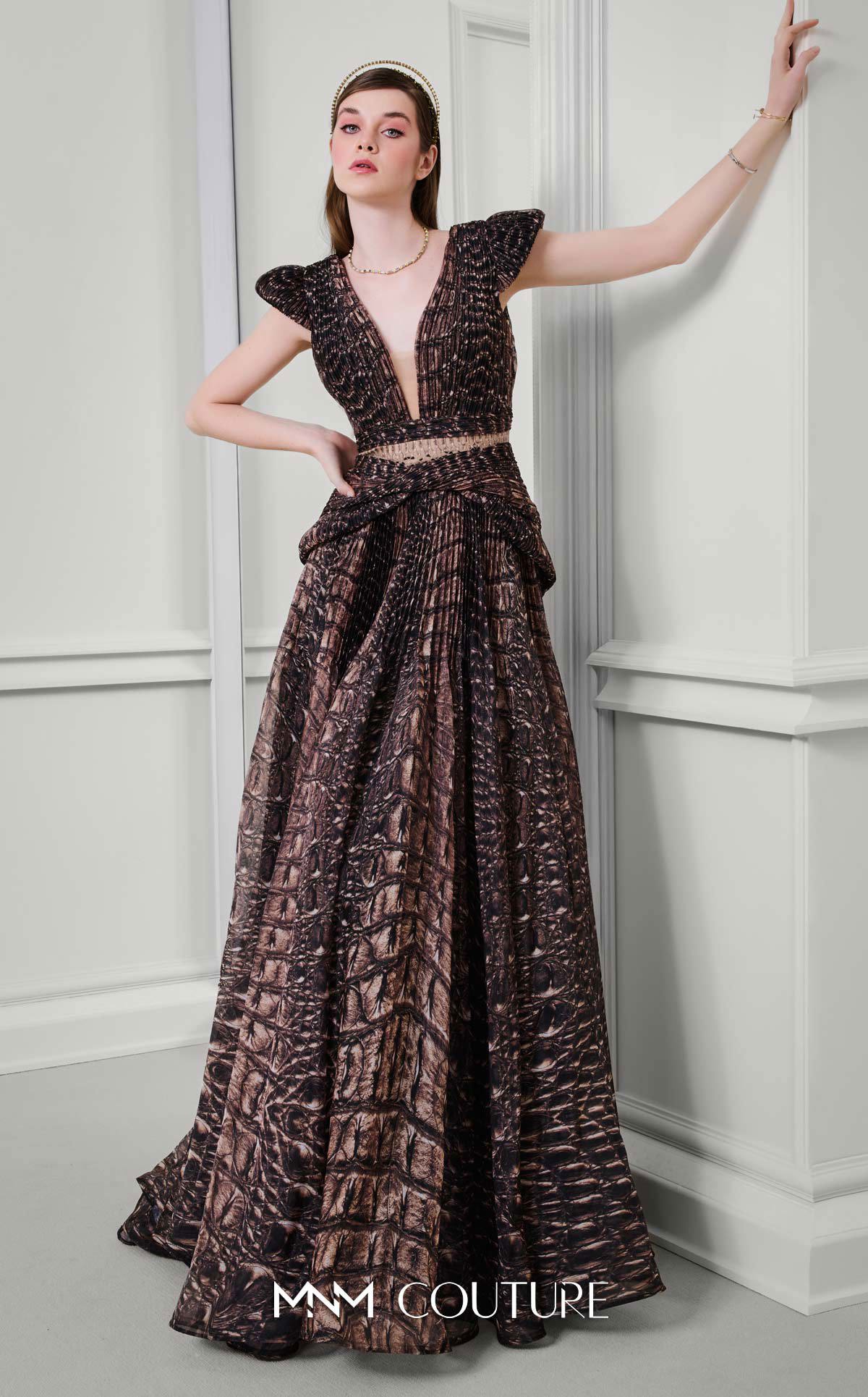 Fouad Sarkis F02922 Sleeveless V-Neck Open Back Gown
