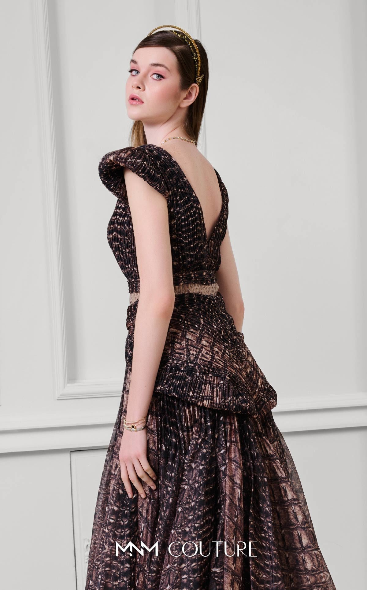 Fouad Sarkis F02922 Sleeveless V-Neck Open Back Gown