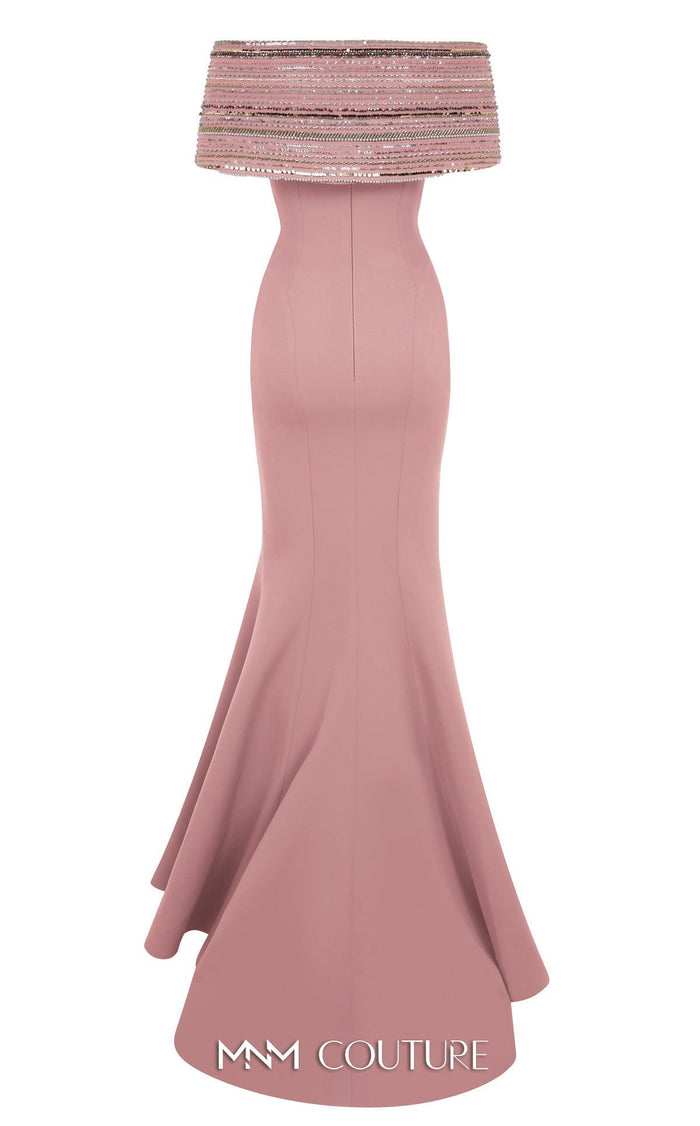 Sequin Embellished Off-Shoulder Gown in Mint by MNM Couture