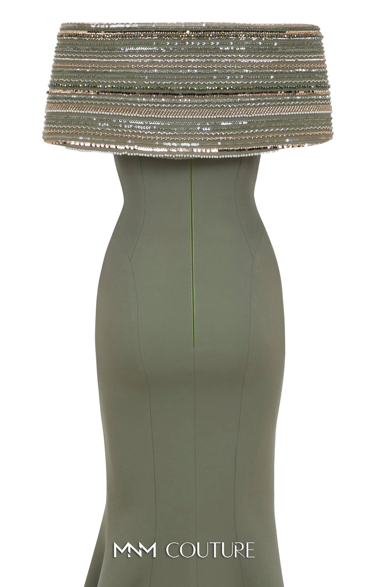 Sequin Embellished Off-Shoulder Gown in Mint by MNM Couture