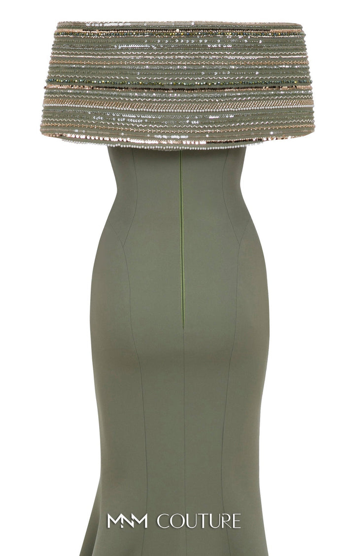 Sequin Embellished Off-Shoulder Gown in Mint by MNM Couture