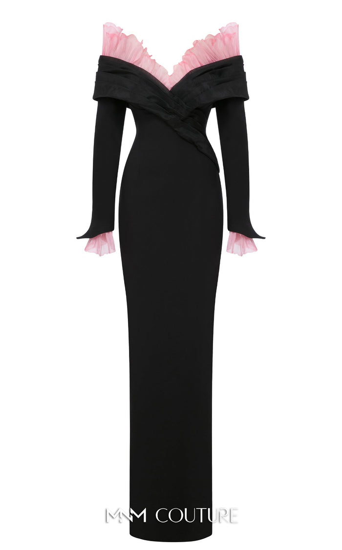 Fouad Sarkis F02941 Long Sleeve V-Neck Gown