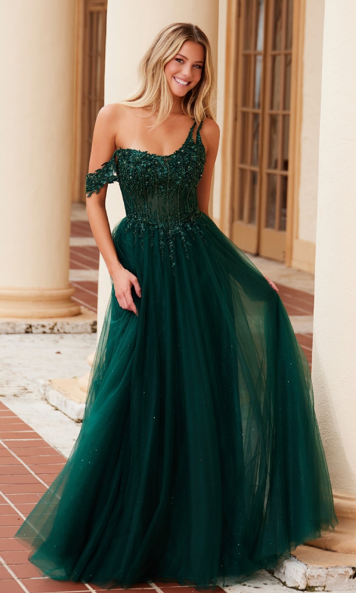 Nox Anabel F1567 Asymmetrical Glitter Prom Dress