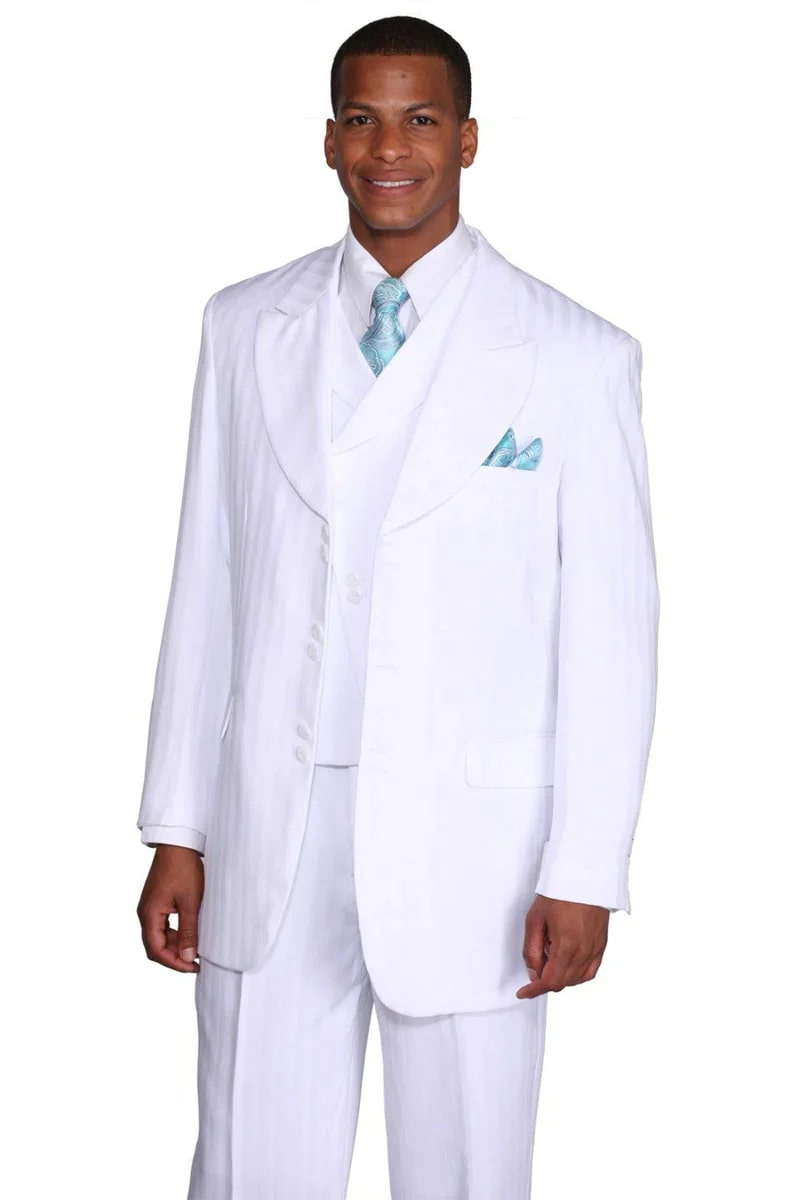 White Peak Lapel Tonal Pinstripe Suit for Men