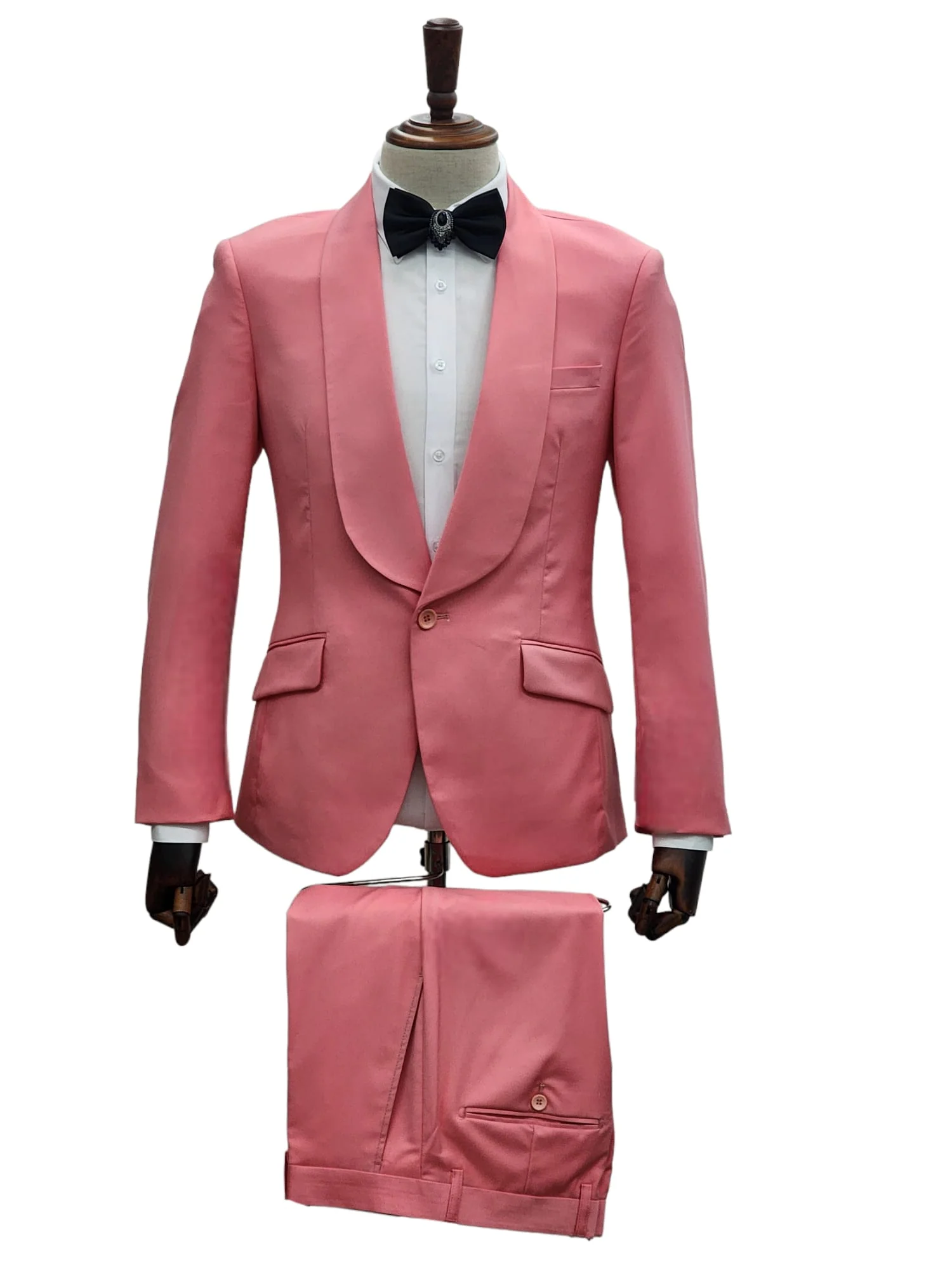 Mens Coral 2-Piece Slim Fit Suit – 1 Button Shawl Lapel with Flat Front Pants