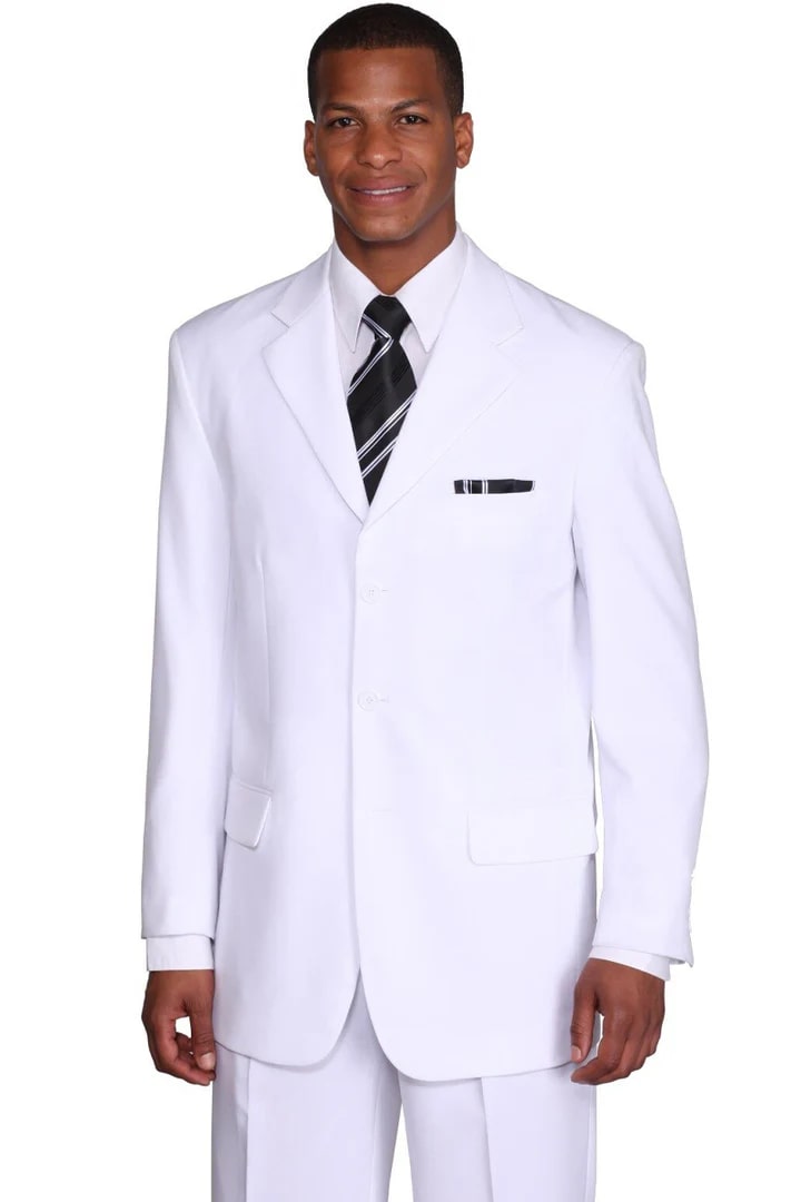 White 3 Button Poplin Wedding Suit for Men
