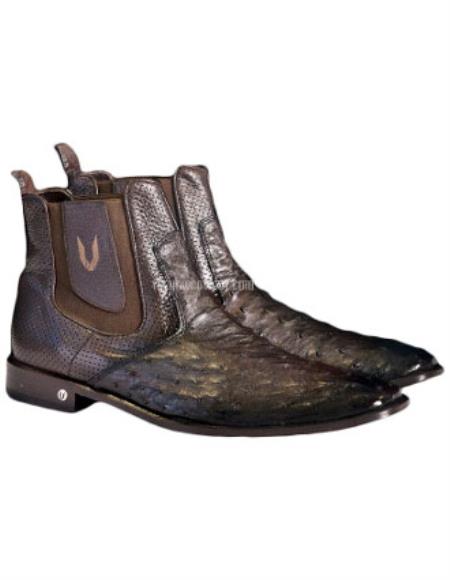 Brown Dress Shoe Mens Faded Brown Handcrafted Vestigium Boots Genuine Ostrich Chelsea Boots