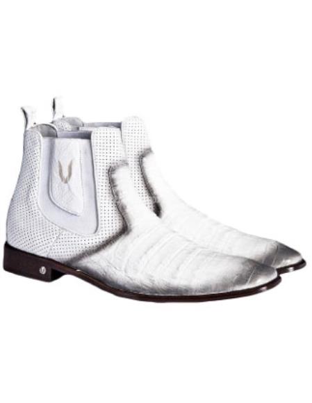 Faded White Caiman Chelsea Boots for Men