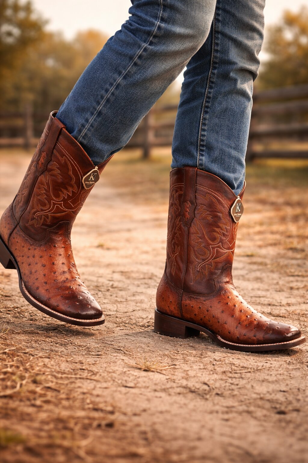 King Exotic Faded Cognac Ostrich Cowboy Boots
