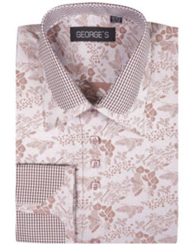 High Collar Club Style Brown Pattern George Shirts