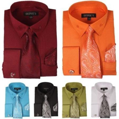 Fashion Tie&Hanky French Cuff Links Style Multi-Color Men's Dress Shirt