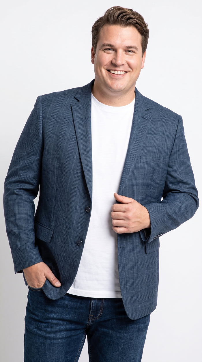 Men’s Blue Single Breasted 2 Button Blazer, Formal Dress Sport Coat for Business and Events