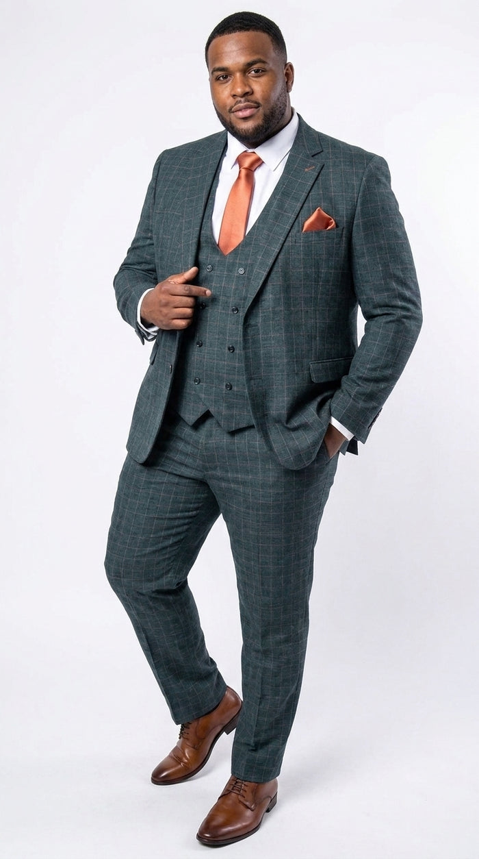 Rossi Man Max RM1788 Men’s Teal Plaid 3 Piece Suit, Slim Fit Formal Wedding Prom Dress Suit