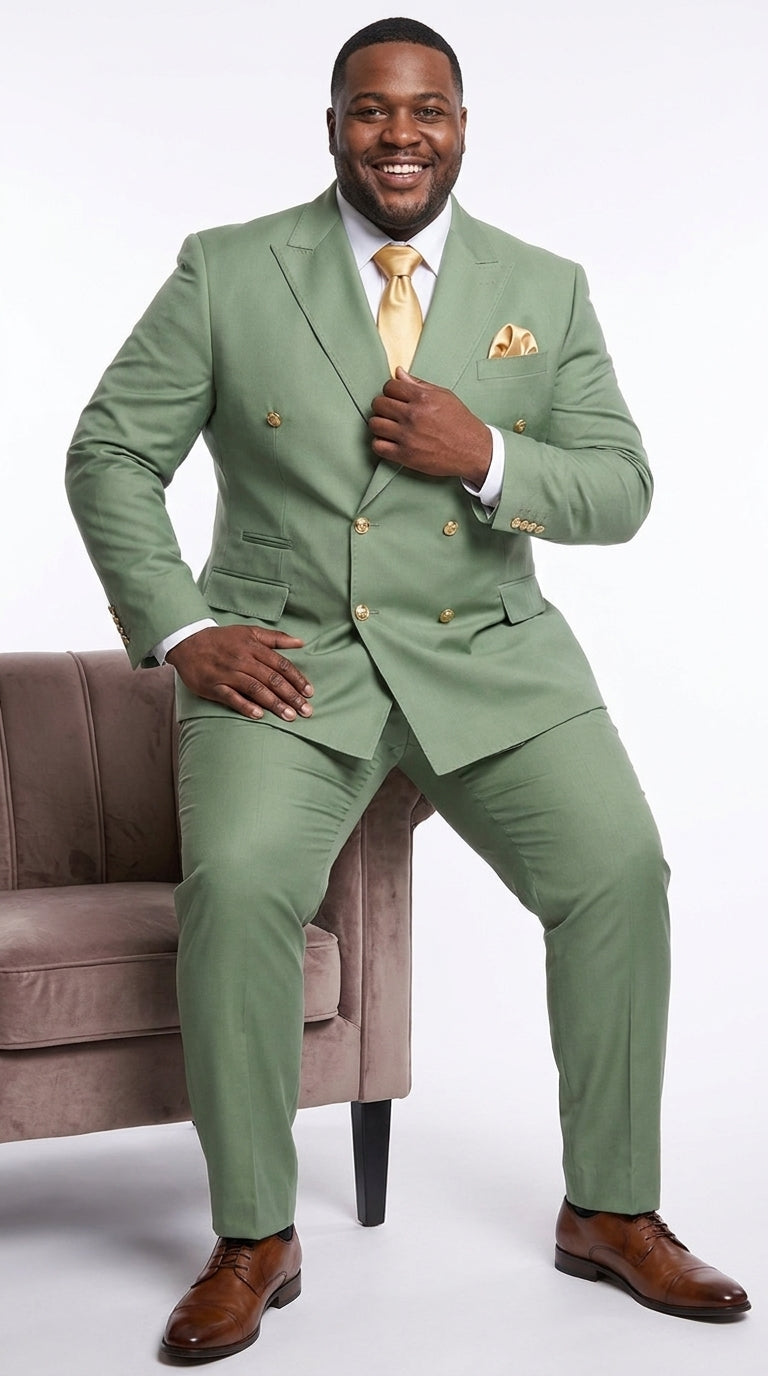 Rossi Man Milano Men’s Sage Green Double-Breasted Suit – Gold Button Wedding, Prom and Formal Suit