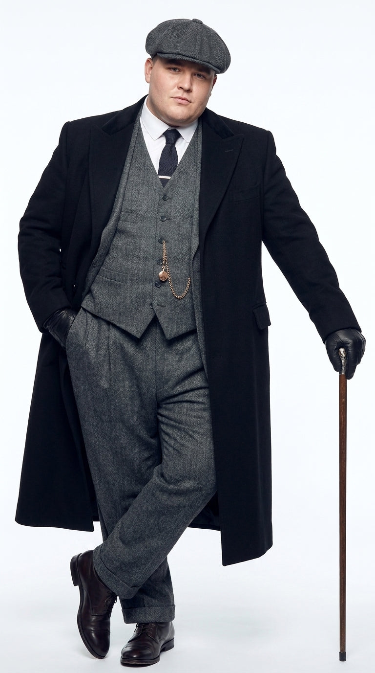 Men’s Black Peaky Blinders Full-Length Overcoat – Thomas Shelby Inspired Vintage Wool Coat