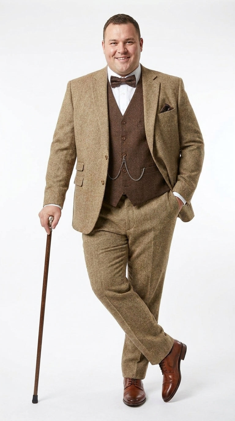Men’s Great Gatsby 3-Piece Suit – Tobey Maguire Inspired 1920s Vintage Wedding Costume in Tan