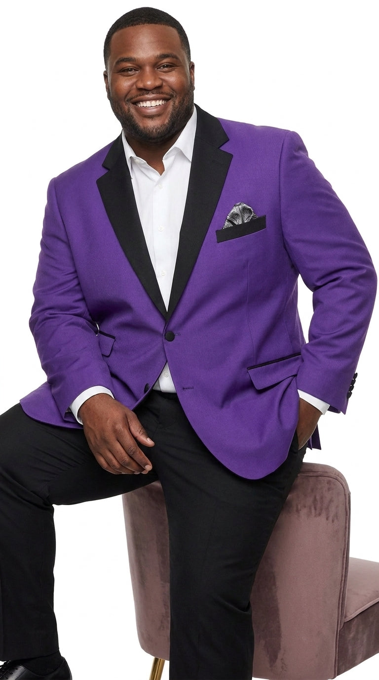 Men’s Purple Blazer with Black Lapel, Formal Dinner Jacket for Wedding Prom and Parties