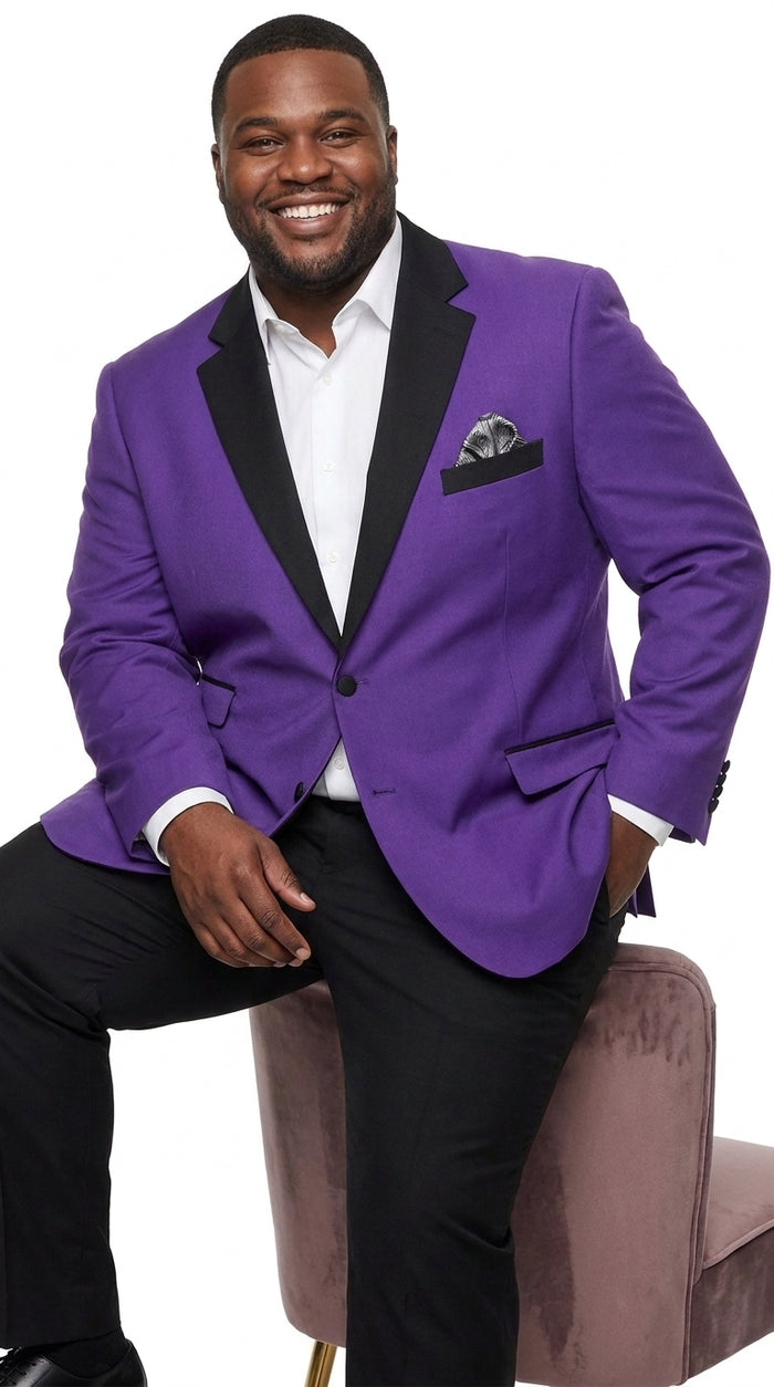 Men’s Purple Blazer with Black Lapel, Formal Dinner Jacket for Wedding Prom and Parties