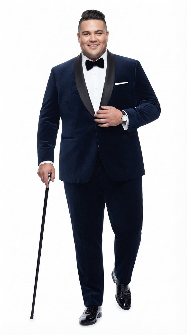 Men’s 007 James Bond Navy Wool Tuxedo – Black Satin Shawl Lapel Wedding and Formal Suit
