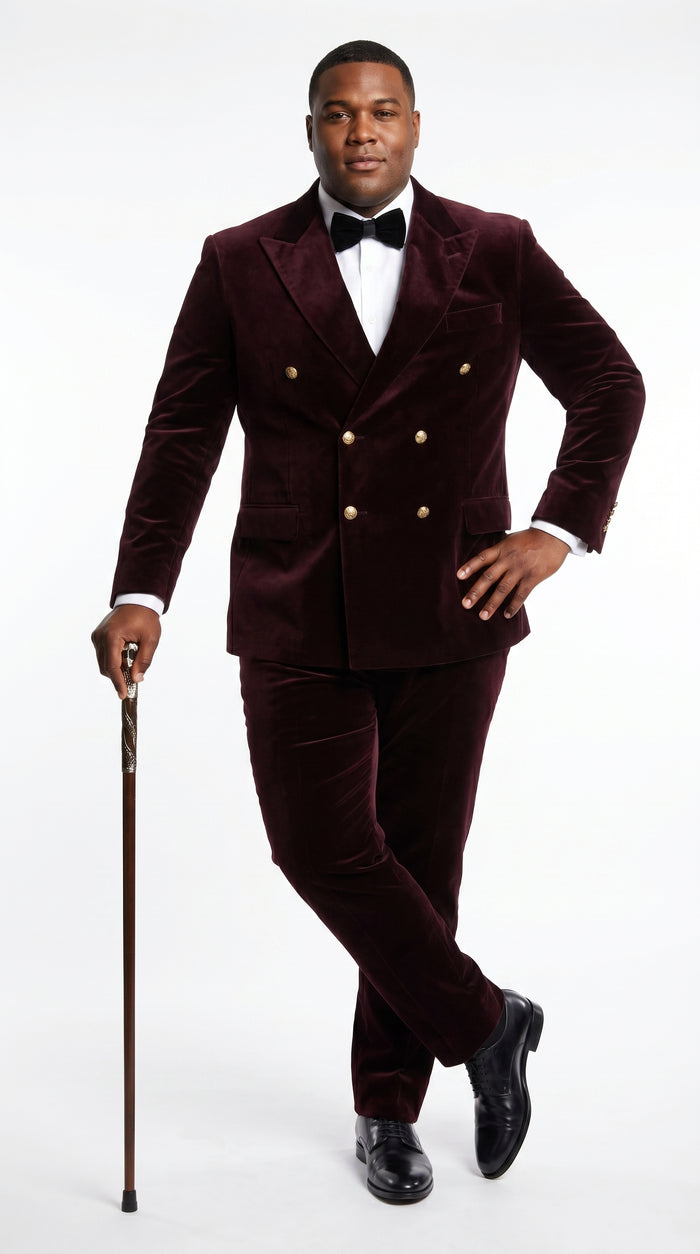 Men’s Rossi Man Zeus Dark Brown Velvet Double Breasted Tuxedo Suit, Formal Wedding Prom Dinner Suit Set