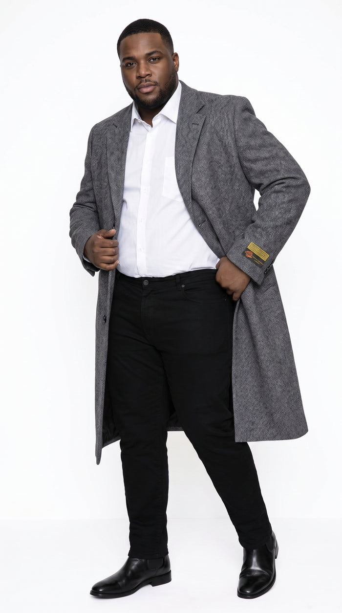 Men’s Grey Big and Tall Long Overcoat, Winter Dress Topcoat Outerwear Coat Up to Size 68