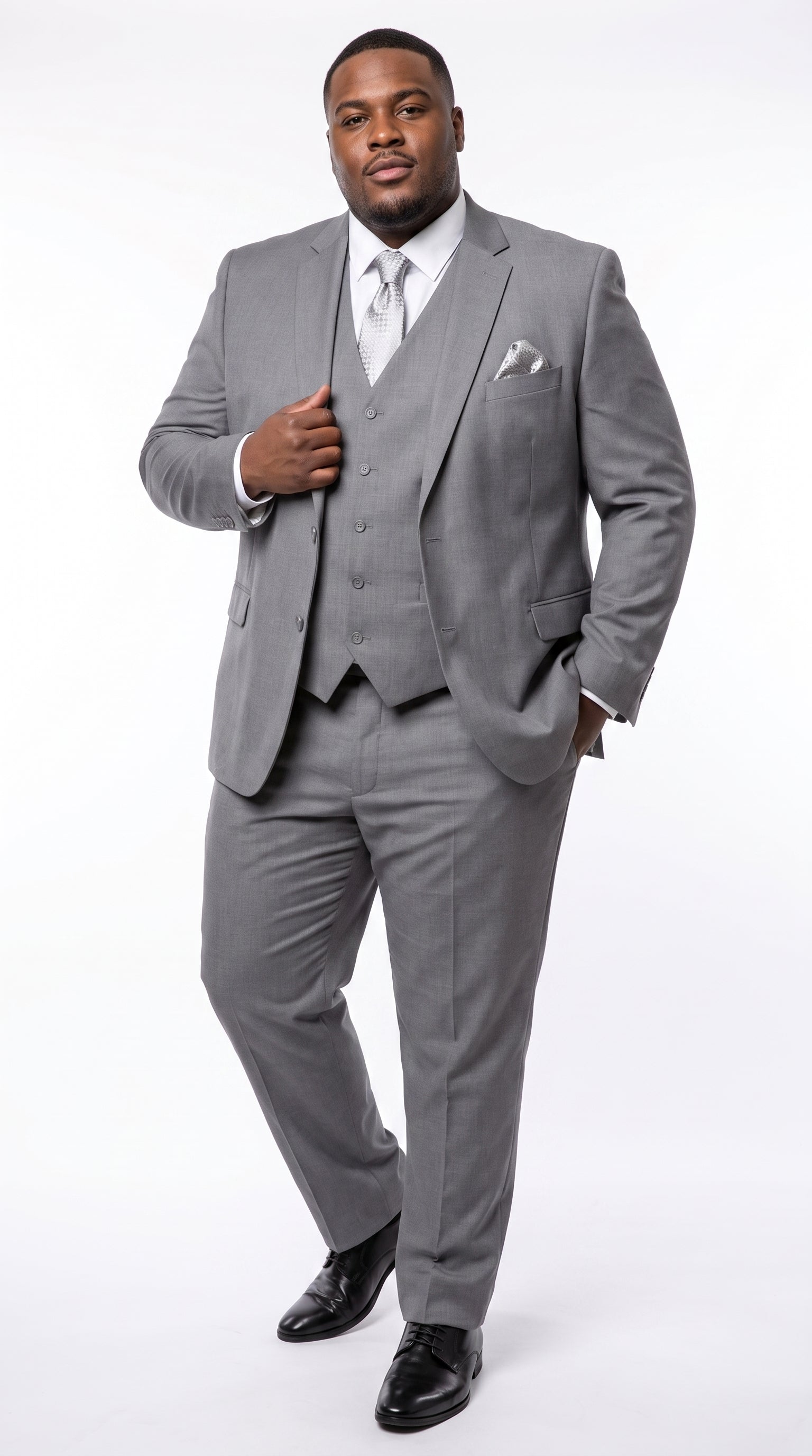 Men’s Light Grey Classic Vested Suit, 3 Piece Formal Wedding Business Dress Suit