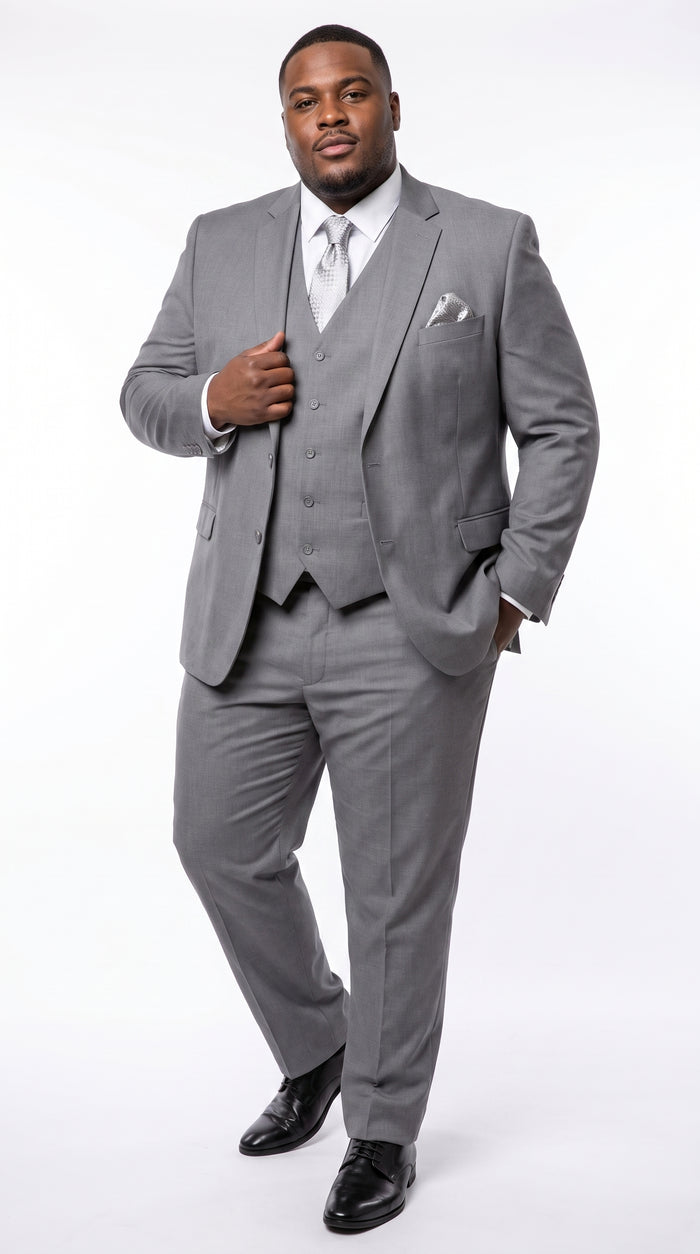 Men’s Light Grey Classic Vested Suit, 3 Piece Formal Wedding Business Dress Suit