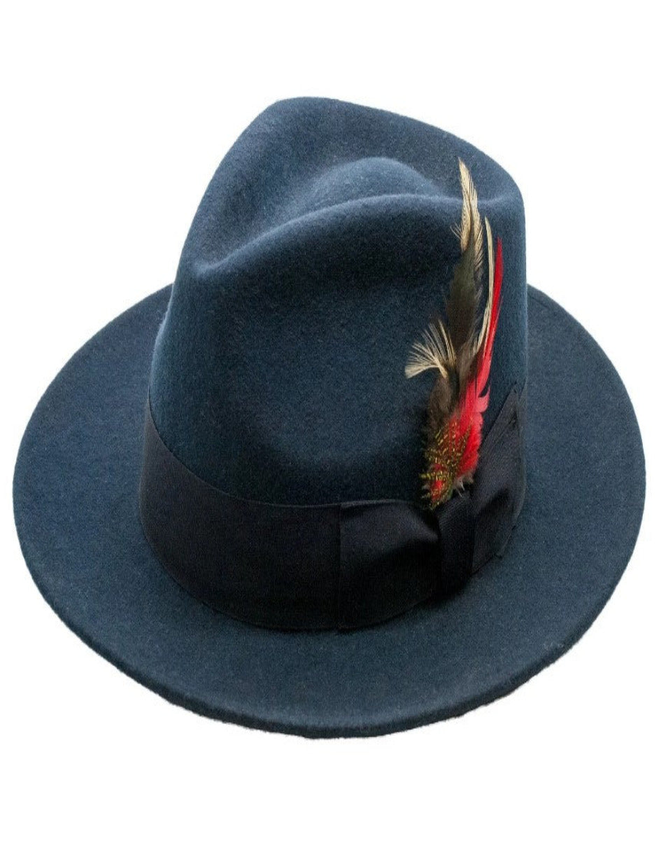 1920s Navy Blue Fedora Wool Dress Hat for Men