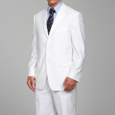 Designer Brand Men's White Two-button Suits For Men With Flat Front Pants - All White Suit